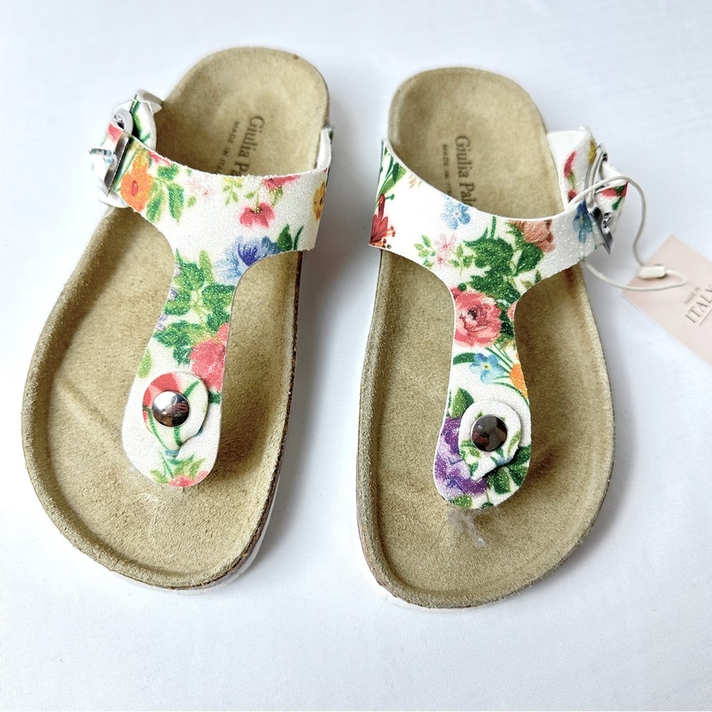 NWT Girls Made in Italy White Floral Print Synthetic Upper Sandals 1